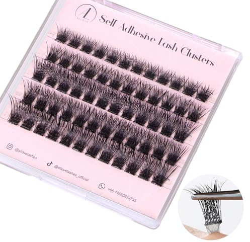ALLOVE Self Adhesive Eyelash Clusters Press&Go Eyelash Clusters, No Glue Required, Eyelash Clusters with Pre-Glued Strip, Reusable Eyelash Clusters Press on in One Step - Camellia 9