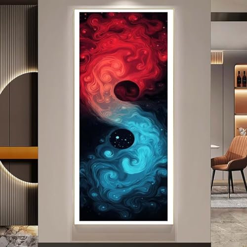 Diamond Painting Yin und Yang Diamant Painting Bilder Kinder Diamond Art DIY Set Erwachsene Full Drill Diamond Painting Zubehör, 5d Diamant Malerei Mosaic Stickerei Kits Home Wand Decor 60x180 cm U78