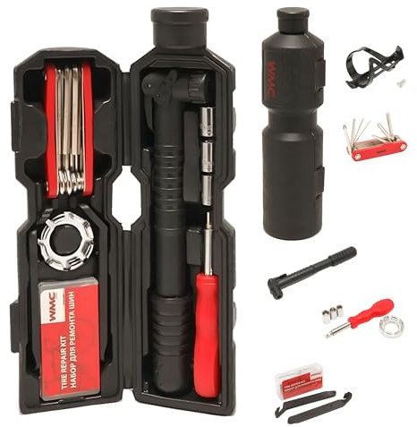 WMC TOOLS Fahrradreparaturwerkzeug-Set 27-teilig mit Flaschenhalter in einer Tube