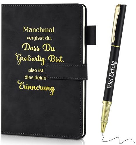 Faccito Inspirierende Geschenke für Kollegen Leder Tagebuch mit Stift Notizbuch A5 mit Spruch Metall Motivation Stift Viel Erfolg Abschiedsgeschenk für Freunde Geschenk für Weihnachten(Schwarz)