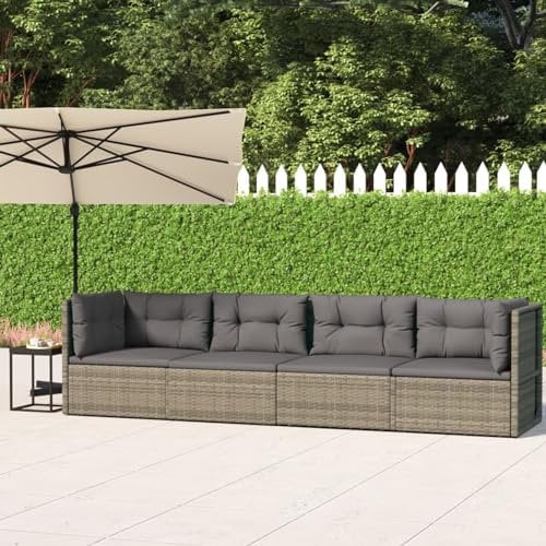 SECOLI Balkonmöbel Sofa, 4-Sitzer, Rattan Gartensofa, Verstellbare Sitzfläche, Grau, Balkonlounge für Kleiner Balkon, Ecklounge Sofa, Gartenlounge, Outdoor Loungemöbel