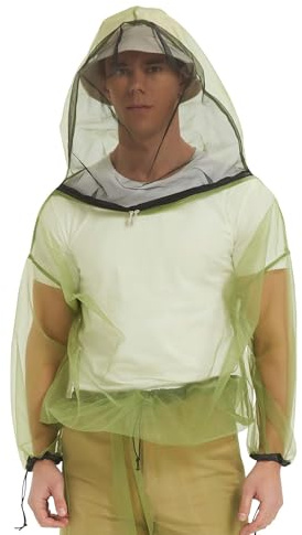 HENNCHEE Moskito-Anzüge für Erwachsene, Netz, Käfer, Kapuzenjacke, Hose, Outdoor-Ganzkörperschutz, Mückenschutz, Kleidung, Grün , S/M
