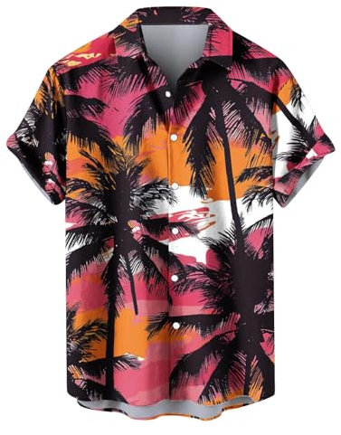 HAOLEI Summer Hawaiian Shirts for Men UK Sale Clearance, Floral Print Hawaiian T-Shirt Regular Fit Tropical Beach Shirt Turn-Down Collar Short Sleeve Tops Button Down Casual Holiday Tshirts S-5XL