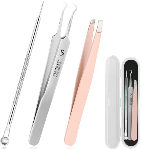 WSYUB Pinzette per punti neri, kit di strumenti per la rimozione di brufoli, estrattore di punti neri, pinzette per peli incarniti, strumenti per la rimozione di imperfezioni e punti neri