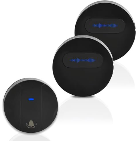 JAOGAUS Funkklingel, Wasserdicht Türklingel Funk Set mit EU-Steckdose, IP65 Aussen Wasserdicht Klingel Haustür mit 2 Empfängern, Plug-in Doorbell,58 Melodien, 5 Lautstärkestufen, Schwarz