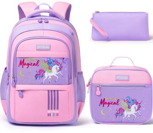 Fimibuke Kinder-Rucksack für Schule, Mädchen, Jungen, 3-teilig, wasserdicht, Teenager-Rucksack mit Lunchbox und Federmäppchen, niedlicher Schultasche, Büchertasche, Reise-Tagesrucksack für
