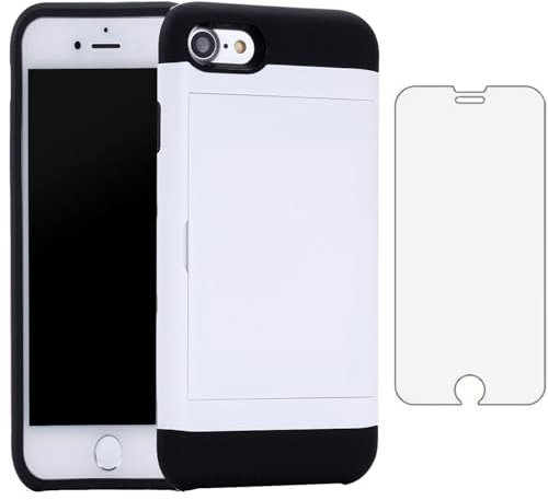 Asuwish Phone Case for iPhone 7/8/SE 2020/2022 with Tempered Glass Screen Protector Cover and Card Holder Slot iPhone7 iPhone8 7s 8s i SE2020 SE2022 2/2nd/3/3rd SE2 SE3 7SE 8SE Women Men White