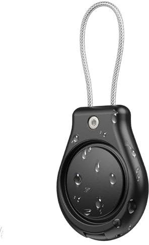 ONEONTA Airtag Portachiavi | Porta Airtag Impermeabile per Apple Airtag – Custodia Airtag con Corda D'acciaio, Portachiavi Airtag Robusta per Etichette Bagagli, Nero