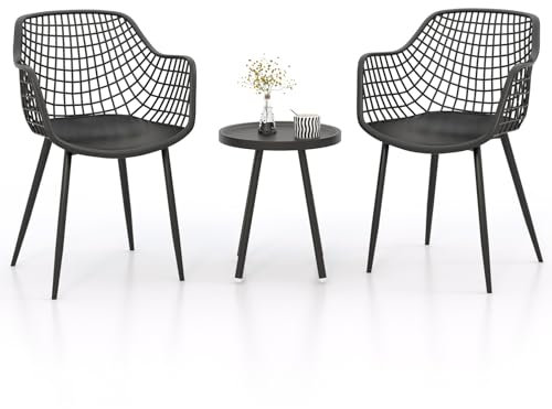 RELAX4LIFE Set da Giardino 3 Pezzi con Sedie Larghe, Tavolo Rotondo e Struttura in Metallo Resistente,Set di Sedie Bistro e Tavolino per Piccoli Balconi, Portici e Cortili