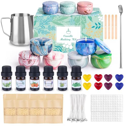 LDUMODUW Kerzen Selber Machen Set, DIY Kerzenherstellung Kits für Erwachsene Anfänger, Duftkerze mit 480G Bienenwachs, 8 Farbstoffe, 6 Duftöl, Wachsschmelztopf, 100 Kerzendochte, 9 Dosen
