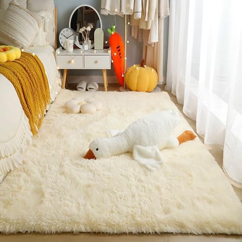 XUEDNGM Flauschiger Teppich Teppich Shaggy 250 x 300 cm Pflegeleicht Und Einfarbig, Weich Modern Unifarben Moderner Hochflor Teppich Wohnzimmer für Wohnzimmer, Schlafzimmer, Creme Farben