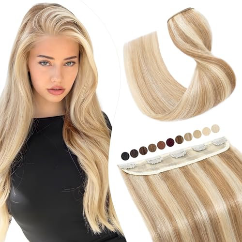 Elailite Echthaar Extensions Clip in 1 Tresse #12P613 Goldbraun Balayage Bleichblond, Clip in Haarverlanagerung Glatt Hair Extensions 30cm 40g