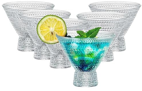 Lot de 6 verres à martini sans pied, 230 ml, verres à cocktail vintage, verres à margarita en cristal pour bar, Martini, Cosmopolitan, Manhattan, Gimlet, Pisco Sour, Brandy
