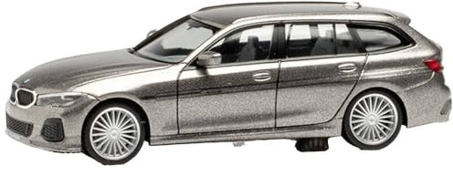 B*M*W 3er G21 Alpina B3 Touring Kombi Oxid Grau Metallic Ab 2019 mit Sockel und Vitrine H0 1/87 Herpa Modell Auto mit individiuellem Wunschkennzeichen