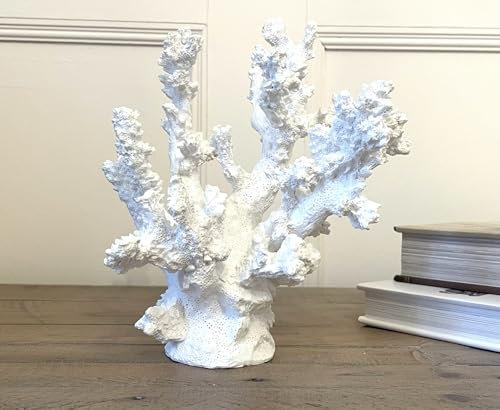 Artificial Coral Ornament, Resin Faux Coral Aquarium Decor White Coral Reef Decor Decorative Sea Coral Stony Coral Realistic Underwater Sea Plant for Fish Tank Decoration, Bathroom (Tall Branch Coral)