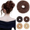 Benehair Haarteil Mit Gummiband Dutt Haarteil Haargummi Mit Haaren Synthetisch Haarverlängerung Haardutt Messy Bun für Damen Mädchen(Dunkelbraun aus Helles Kastanienbraun, 55g)