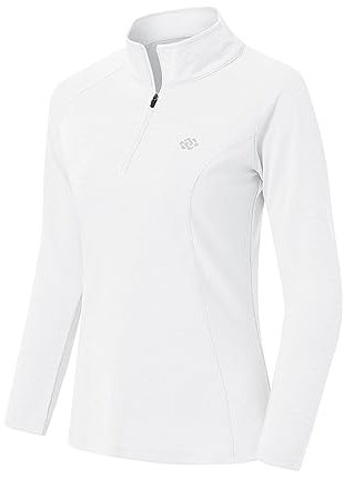 AjezMax Womens 1/4 Zip Long Sleeve Sports Running Yoga Top Quick Dry Yoga Gym Fitness Active T-Shirts White
