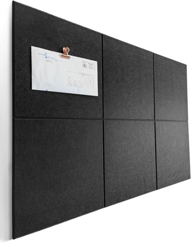 DECORETTA Cork Board Alternative - 6 Pack Felt Wall Tiles with Safe Removable Adhesive Tabs, Cork Boards for Walls Notice Board for Home Office and Classroom Pin Board Tack Board - Black