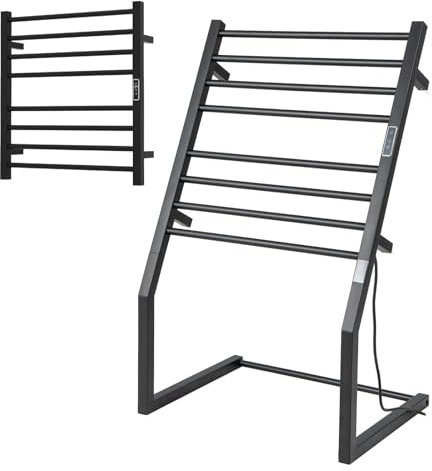Multigot Heated Towel Rack, Stainless Steel Towel Rail with LED Display, Built-in Timer, 8 Heating Rods and Overheat Protection, Freestanding & Wall Mounted Towel Warmer Electric Towel Radiator