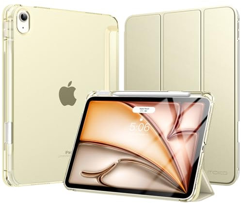 MoKo Coque pour iPad Air 11 Pouces M3/M2 2025/2024, iPad Air 5e/4e Gén 10,9 Pouces Coque 2022/2020 avec Porte-Stylet, Mince Légère à Trois Volets avec PC Arrière Translucide Robuste, Or Champagne