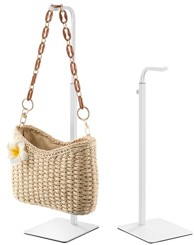 Josmimic 2 Pcs Purse Holder Handbag Display Stand: Hanger Rack Showing Bags, Purses, and Wreath, Adjustable Hook Stand for Tabletop, Closet, Desk, and Retail Use for Vendors, White
