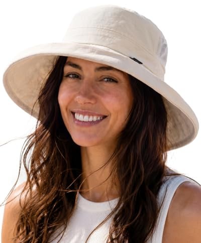 FURTALK Wide Brim Sun Hats for Women with Ponytail Hole UPF 80+ UV Protection Packable Bucket Hiking Travel Outdoor Hat, Beige