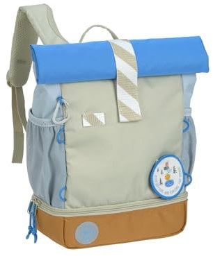 LÄSSIG Kindergartenrucksack Kinderrucksack Rolltop mit Brustgurt wasserabweisend, 11 Liter/Mini Rolltop Backpack Sunny Explorer green/blue