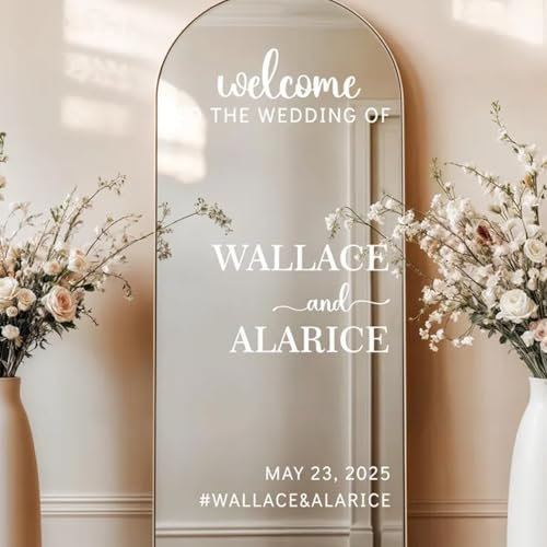 Calcomanías personalizadas for espejos de boda, pegatinas de bienvenida a nuestra boda, letreros de vinilo personalizados con nombre, fecha y fiesta de compromiso.