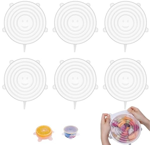 Couvercles en Silicone, 6 Pièces Couvercle en Silicone Extensibles, 9cm Couvercle en Silicones Yaourt Tasse, Couvercles en Silicones Universels, pour Bocaux, Pots, Bocaux à Miel, Transparent