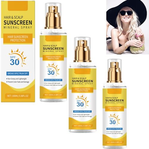 Air and Scalp Sunscreen Spray SPF 30 - Sonnenschutz für Kopfhaut & Haar, verhindert Farbverblassen & Trockenheit, nicht fettend & leicht, Sunblock für Wandern, Strand, Outdoor (3PCS)