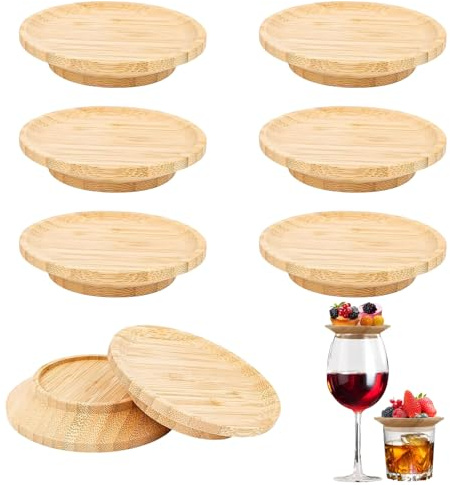 Tapas de Madera, 8 Piezas Tapas para Copas de Vino, Cubrecopas de Madera para Vino, Redondo, Adornos de Madera para Copas de Vino, para Postres, Bebidas, Cenas Familiares y Fiestas
