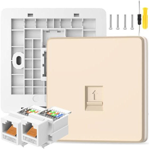 Acmerota RJ45 Socket Cat6 Ethernet Single Socket Ethernet Wall Socket 1 Gang Ethernet Faceplate Fast Connection,Stable Internet Speed, with 2Pcs Tool-Free Keystones Jack Modular (Gold)