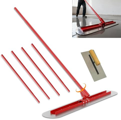 Concrete Bull Float Tool Kit, 90x20cm Stainless Steel Concrete Float | with Trowel and 4X1.15m Adjustable Bracket for Paving Concrete Floor and Cement