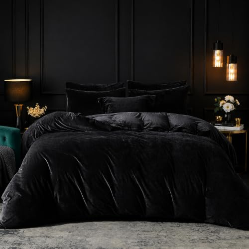 Luowei Fleece Bettwäsche 135x200cm Winter Warme Plüsch Bettwäsche 2-Teilig Schwarz Kuschel Weiche 200 g/m² Fleece Bettbezug Set mit Reißverschluss und Kissenbezug 80x80cm