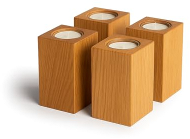 Handgefertigter Teelichthalter aus Eiche – Holz Kerzenhalter im 4er Set, massiv & modern, Teelichthalter Set für Tischdeko, Geschenk & Wohnzimmer (4er Set (4x11cm))