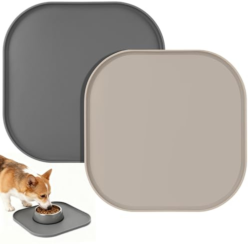 ITClosud 2 stück Wasserfeste Silikon Futtermatte für Hunde und Katzen, Silikonmatte Hundenapf, Futternapf Unterlage, Quadratisches Futtertablett, wasserdichte rutschfeste Fressnapf, 26 * 26cm