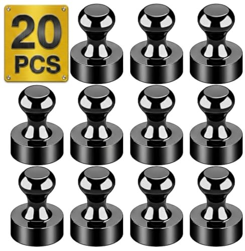 Tiergrade Metallic Magnets, Refrigerator Magnets, 20 Pack Black Magnetic Push Pins, Strong Fridge Magnets, Multi-use Whiteboard Magnets Perfect for Kitchen Office Classroom