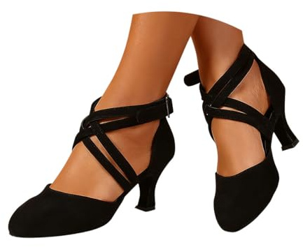 Minetom Chaussures De Danse Latine pour Femmes Sandale en Suède Bout Fermé Tango Valse Sociale Salsa