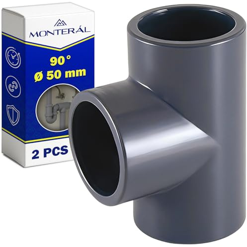 2 Pezzi Raccordi a Tre Vie Ø 50 mm - Raccordo a T PVC Pressione Uguale 90° per Irrigazione per Scarico - MONTERAL