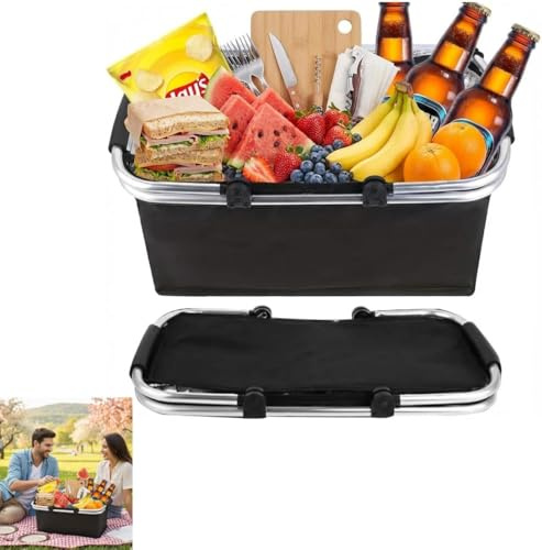 Einkaufskorb,Einkaufskorb Faltbar,Tragekorb,Kühlbox Tragbare Mit Gepolsterten Griffen,Thermo Als Picknickkorb, Für Reisen,Einkaufen,Picknick,1 Stück,30 Liter(Schwarz)