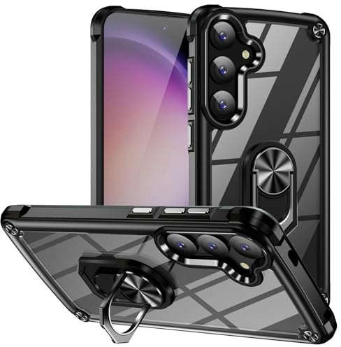 Wigento Ringhalter Hülle für Samsung Galaxy A57 5G, TPU und Kunststoff, Linsenschutz, stoßfest, Standfunktion, präzise Aussparungen Handyhülle (Schwarz)