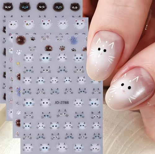 Katze Nagelsticker, 4 Blatt Schwarz Nagelsticker Selbstklebend, Cute Nail Sticker, Schwarze Katze Nageltattoos, Nagelstickers Selbstklebend, Nagelkunst Sticker, für Frauen Mädchen (Farbe A)