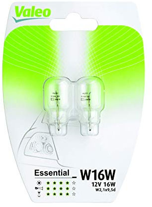 Valeo Halogen Glühlampe, W16W-Essential-Blister x2, 32122, Set of 2, Schwarz