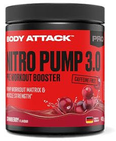 Body Attack Nitro Pump 3.0 Pre Workout Booster Extreme, ohne Koffein, Cranberry 400g