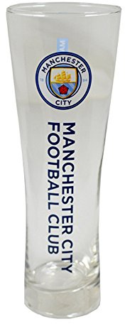 MANCHESTER CITY FC Official Wordmark Football Crest Design Peroni Pint Glass (One Size) (Clear)