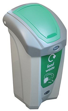 Glasdon Nexus 30 Food Waste Bin (Grey, Green Sticker) – 30-Litre Food Waste Collection Bin – Compact Indoor Recycling Bins - Flip Lid