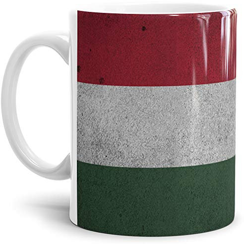 Tassendruck Flaggen-Tasse/Souvenir/Urlaub/Länder-Fahne/Kaffetasse/Mug/Cup - (Ungarn, Retro-Optik)