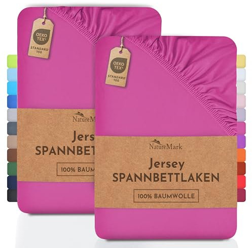 NatureMark 2er Pack Kinder Jersey Spannbettlaken, Spannbetttuch 100% Baumwolle in vielen Größen und Farben MARKENQUALITÄT ÖKOTEX Standard 100 | 70x140 cm - pink