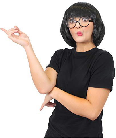 ILOVEFANCYDRESS Unglaublich Fashion Designer Set – schwarzes T-Shirt, schwarze Bob Perücke und Brille (XL)