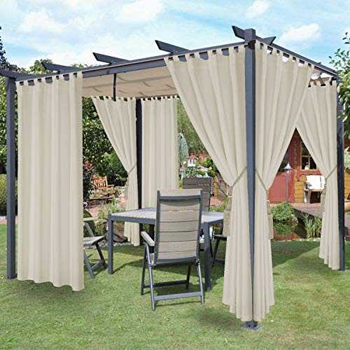 LORDTEX Waterproof Indoor/Outdoor Curtains for Patio Thermal Insulated | Sun Blocking Detachable Sticky Tab Top Blackout Curtains for Bedroom, Porch, Pergola, 52 x 108 inch, 2 Panels, Vanilla